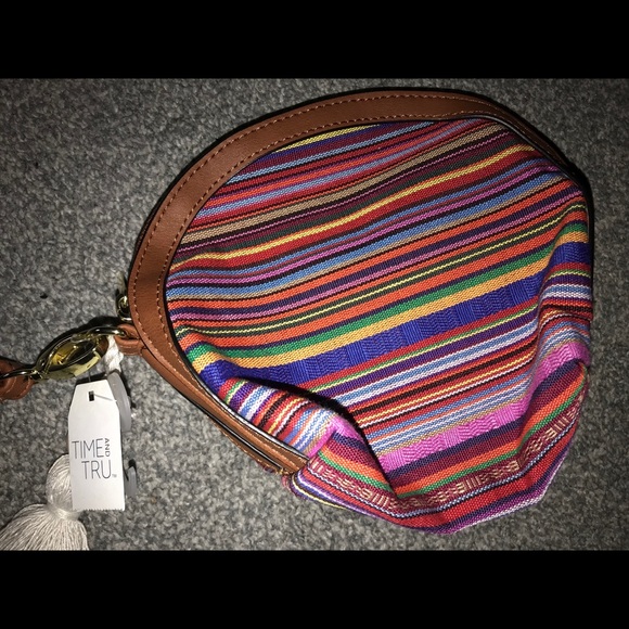 NWT Time & Tru Multicolor/Brown Dome Pouch Tassel - Picture 3 of 7